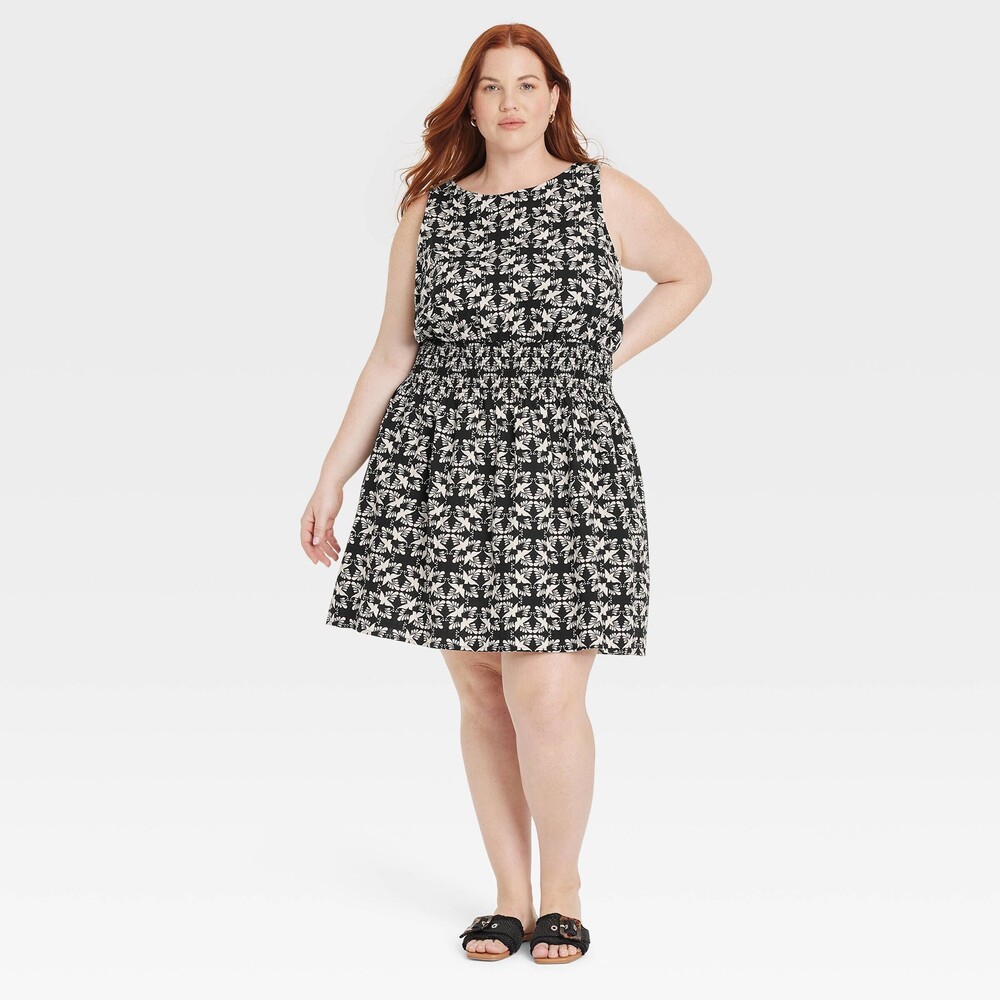 Linen Mini Sundress - Black Ikat XXL
